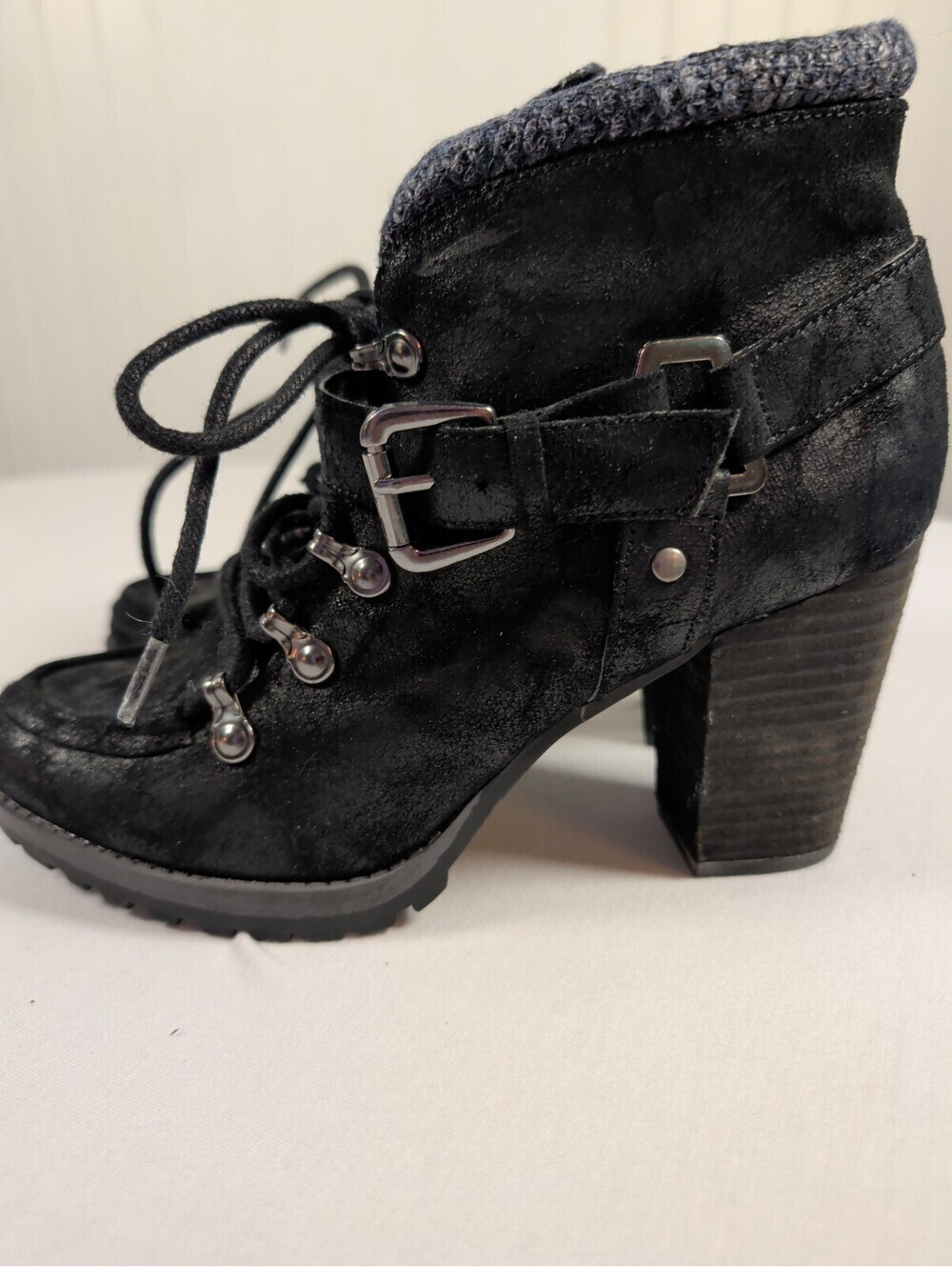 Not Rated Black Suede Lace-Up Ankle Boots with Chunky Heel Grunge Size 8.5